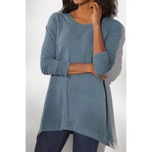 Soft Surroundings Live Soft Drop Shoulder Tunic Pullover Teal Blue Small